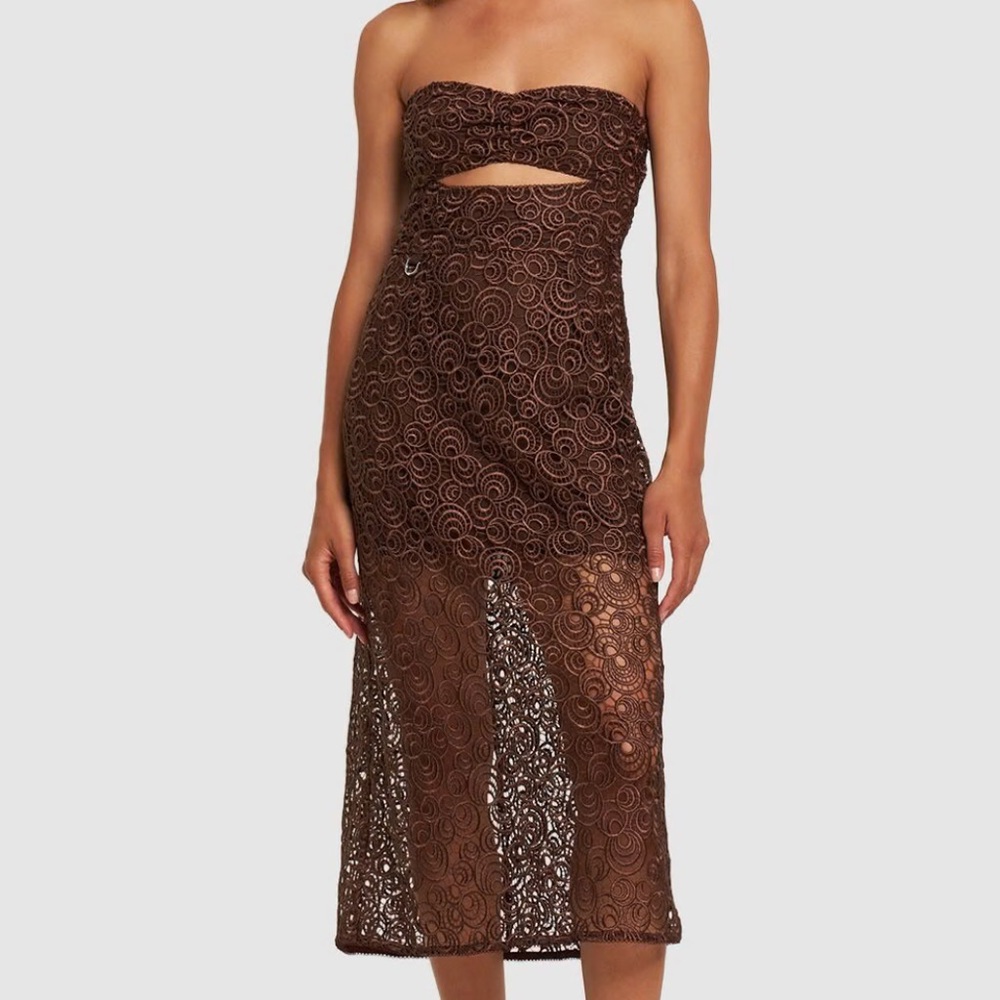 Saks Potts Zola Strapless Lace Midi Dress
